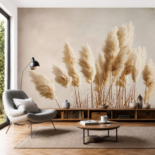 Fototapete Schönes Pampasgras 200x140cm Foto Tapete XXL Retro-Stil Wandtapete Motivtapeten Bildtapete 3d Effekt Wand Dekoration für Schlafzimmer Wohnzimmer Korridor, Beige