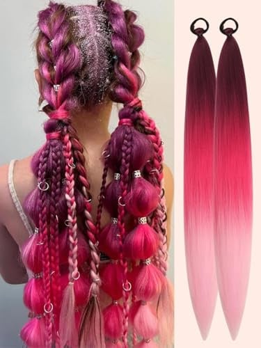 Pink Ponytail Extension, Colored Hair Extensions Ponytail Extension with Hair Tie, Festival Hair Extensions, Crazy Hair Day, 2 Packs 26 Inch