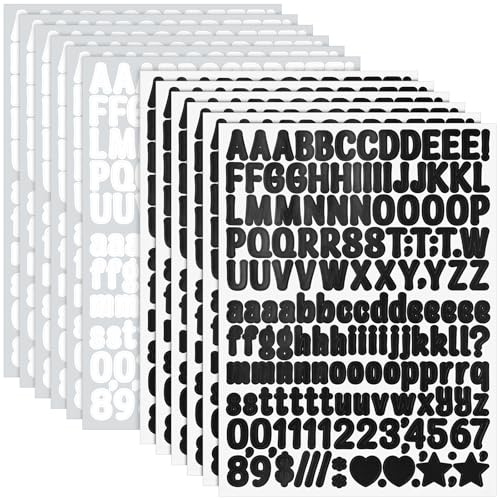 NISENTIA Buchstaben Aufkleber, 1860 Stück/12 Blätt Klebebuchstaben Wetterfest Selbstklebende Buchstaben Zahlen Sticker Klein Nummern Aufkleber Weiß Schwarz Letter Sticker für Scrapbook DIY Grußkarte