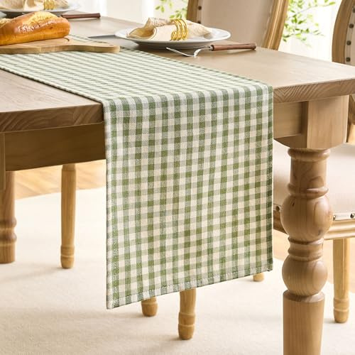 Tischläufer Grün Weiß kariert Tischdecke Landhaus-Stil Tischläufer Strapazierstark Gewebte Textur mit klassischem Gingham-Muster ist 30x140 cm für Party Geburtstag Esszimmer Küchentisch Restaurants