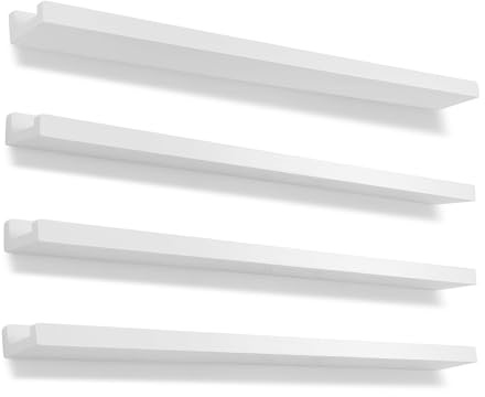 Bilderleiste Regal,Wandregale für Bilder,Langes Schweberegal 4er Set,Großes Rustikales Holzrahmen-Regal für Schallplatten,Deko,Kinderzimmer Bücherregal für Wohnzimmer Schlafzimmer,91,5 cm,Weiß