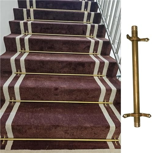 Treppenläufer-Teppichstangen, Set aus 3 goldenen Treppenläuferstangen (36 Zoll, Messingrohre) mit Befestigungsmaterial – minimalistisches Design für die sichere Verlegung von Teppichen und L