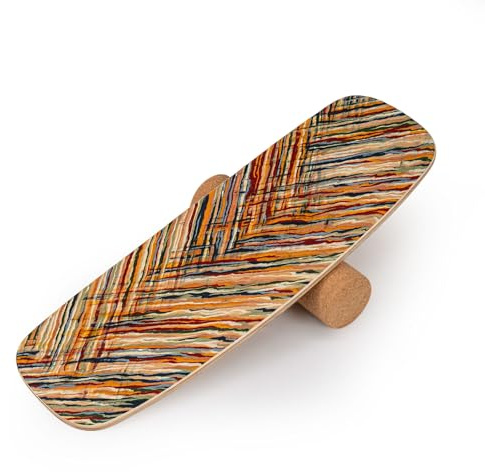 COSTWAY Wooden Balance Board, Surfing Skate Balance Trainer | with Roller, Yoga Fitness Training Boards for Core Strength Body Coordination