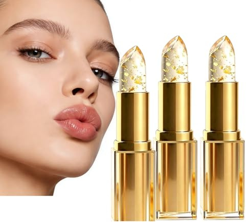 Goldfolien Farbwechsel Lipgloss, PH-responsiver Transparenter Lippenstift Mit Goldkristall, Wasserfest & Langanhaltend, Feuchtigkeitsspendend Für Frauen (3 STÜCKE)
