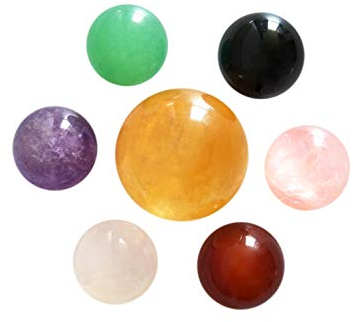 Lot de 7 boules de cristal naturelles, sphères en calcite jaune, obsidienne noire, quartz rose, quartz transparent, aventurine verte, améthyste et agate rouge, pour pierres de chakra et feng shui