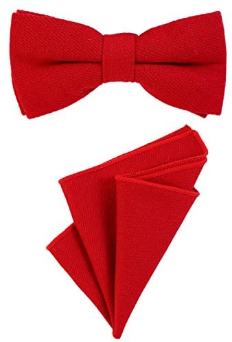 DonDon Herren Fliege 12 x 6 cm gebunden längenverstellbar und Einstecktuch 23 x 23 cm farblich passend aus Baumwolle rot