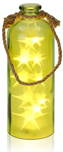 BRUBAKER Bottle Light with 10 LED Stars Pendant Lamp Hanging 4.3 x 12.4 Inches Green