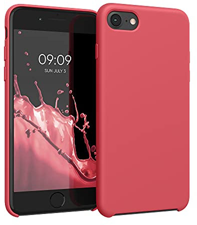 kwmobile Hülle kompatibel mit Apple iPhone SE (2022) / iPhone SE (2020) / iPhone 8 / iPhone 7 Hülle - Silikon Handy Case - Handyhülle weiche Oberfläche - kabelloses Laden - Neon Rot