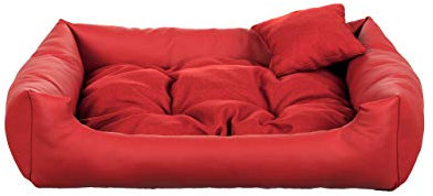 Gutekissen® Hundebett aus Ökoleder Hundebett Hundesofa Hundeliege Hundekissen Kunstleder Hundeschlafplatz - Langlebige Materialien und hohe Qualität EKO (M - 80x65, Rot)
