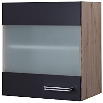 Smart Möbel Glashängeschrank Küche - 50 cm breit - Milchglas, Anthrazit San Remo Eiche – Lino
