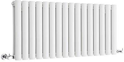 Milano Aruba White Horizontal Double Oval Panel Radiator - 400mm x 1000mm