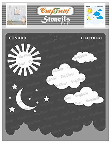 CrafTreat Pochoirs réutilisables Lune et Étoile pour peindre sur sol, mur et carrelage – Pochoir nuage et étoile – 30,5 x 30,5 cm – Pochoirs d'art et d'artisanat – Pochoir mural nuages