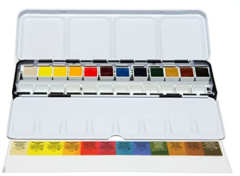 Daniel Smith 285650107 DS285650107 Color Hand Poured Set in a METAL BOX with BONUS Empty Half Pans, Material: Metall, 12 Farben, 1 Stück (1er Pack)