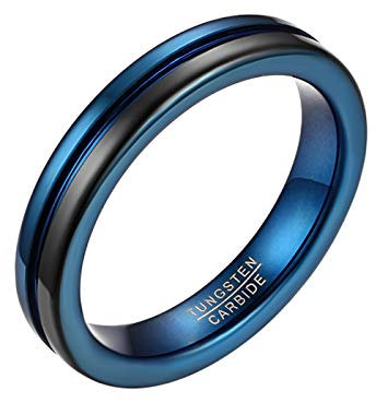 Mabohity Ring Herren 4mm Breite Personalisierte Gravur Wolframcarbid Ehering Verlobungsring Partnerring Geschenk Schwarz&Blau Größe 4 bis 14