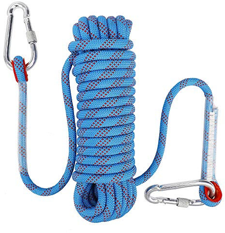 ISIYINER Kletterseil Outdoor Sicherheitsseil mit Karabiner 10mm Nylon Statisches Seil für Wanderung Bergsteigen Höhlenforschung Rettungsausrüstung 10M