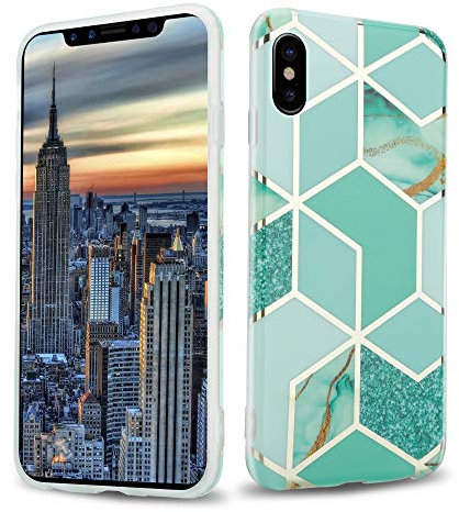 Cadorabo Hülle kompatibel mit Apple iPhone X/XS Schutzhülle TPU Silikon Case Marmor Design Slim Kratzfest Weiche Gummi mit Rundumschutz Case Hülle für iPhone X/XS in Grün