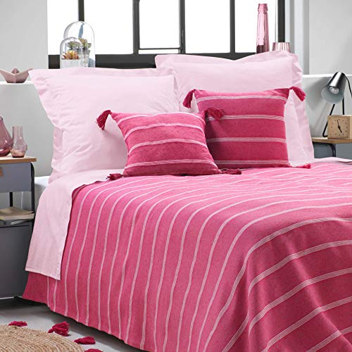 Douceur d'Intérieur, Copriletto 1 piazza 180 x 220 cm cotone jacquard Jakady rosa, 85% cotone 15% poliestere