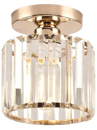 ZYDTRIP Klein Kristallleuchter, Gold Moderne Kristalldeckenleuchte, Deckenlampe für Flur, Schlafzimmer, Küche, Restaurant