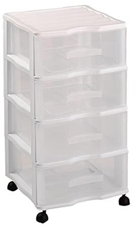 Acan Cajonera color blanco wagon 4 cajones con ruedas 67,5 x 37 x 39,3 cm. Contenedor de plástico para folios especial para oficina u hogar. Utensilio de ordenación para distintos ámbitos.