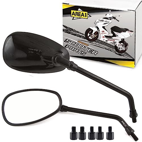Area1 Universal Motorroller Rückspiegel Paar oval e-geprüft M8/M10 + Adapter, für z.B. LX LXV Sprint GTS GT GTV ET2 ET4 Primavera Sento Myroad People