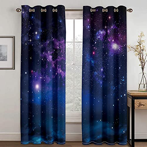 ADKMC Blickdichte Vorhänge, Verdunkelungsvorhang - Universum Licht Schwarz Sterne 150X166CM - Blickdichter Vorhang Mit Ösen, Polyester Mit 3D-Druck, Für Schlafzimmer, Geräuschreduzierung 2 Stück