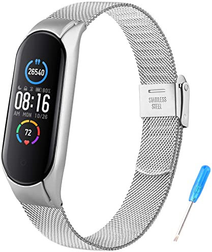 Tobfit Metallo Cinturino Compatibile per Xiaomi Mi Band 5/ Xiaomi Mi Band 6, in Acciaio Inossidabile