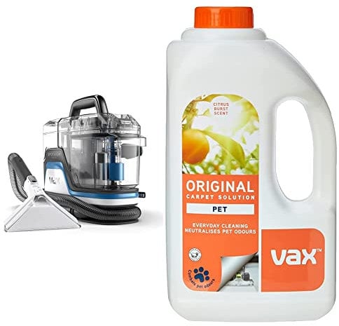 Vax SpotWash Home Duo Spot Cleaner | Remove spills, stains and pet messes | Extra-wide Cleaning Tool | Perfect for Home and Car - CDSW-MPXP & 1-9-142054 Original Pet 1.5L Carpet Cleaner Solution,White