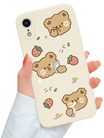Newseego Case Compatible with iPhone XR Cute Bear Strawberry Cartoon Pattern Phone Case for Girls and Women Light Slim Soft Liquid Silicone Shockproof Protective Cover for iPhone XR