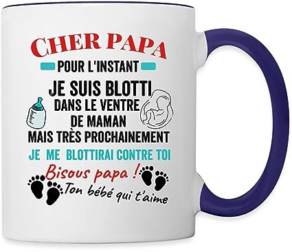 Spreadshirt Cadeau Naissance Futur Papa Fête des Pères Enceinte Grossesse Mug Bicolore, taille unique, blanc/bleu cobalt