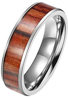 Epinki Verlobungsring 6MM, Silber Braun Ring Pärchen Holz Muster Edelstahl Ringe für Mann, Gr.62 (19.7)