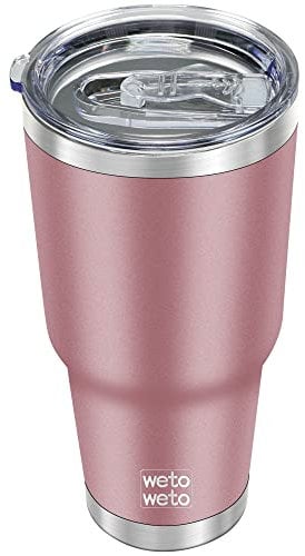 WETOWETO 30oz Tumbler, Stainless Steel Vacuum Insulated Water Coffee Tumbler Cup, Double Wall Powder Coated Spill-Proof Travel Mug Thermal Cup for Home Outdoor (Rose Gold, 1 Pack)