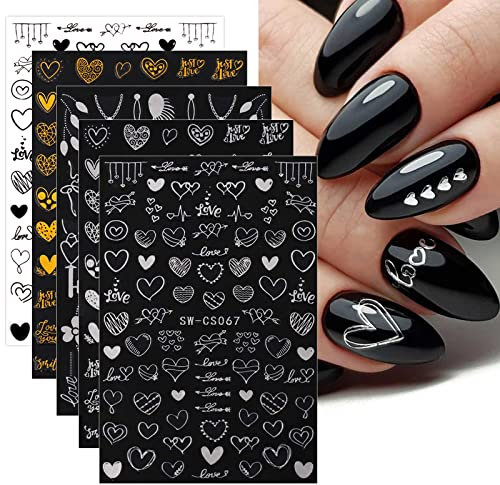 JMEOWIO 12 Red Heart Nail Stickers, Nail Art Stickers Decals, Self-Adhesive, Acrylic, Romantic Style, Crystal Embellishment, Valentines Day, Indoor Use