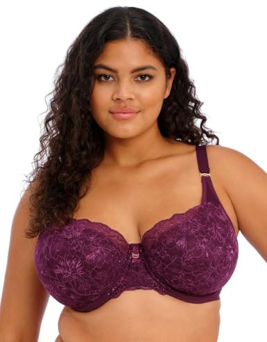 Elomi Women's Brianna Underwire Padded Half Cup Bra Demi, Opaque, BlackBerry, 34H US