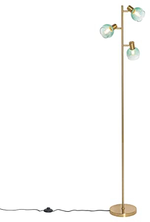 Qazqa Art Déco Art Déco Vloerlamp goud met groen glas 3-lichts - Verre Acier/Verre Allongé Convient pour LED Max. 3 x 25 Watt