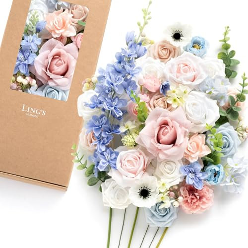 Ling's Moment Künstliche Blumen und Grün für DIY Englisch Pastell Deluxe Box Hochzeit Blumenstrauß Mittelstücke Blumenarrangement Dekor