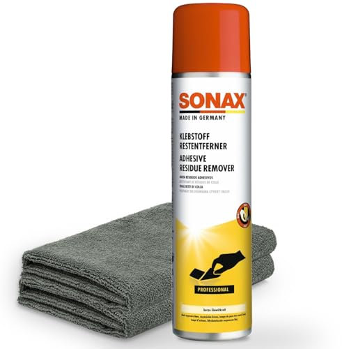 Klebstoffentferner Bundle - SONAX KlebstoffRestEntferner 0,4L + 2x detailmate Edgeless Mikrofasertuch, 40x40cm, 380 GSM - Für Auto Lack, Metall, Glas, Kunststoff