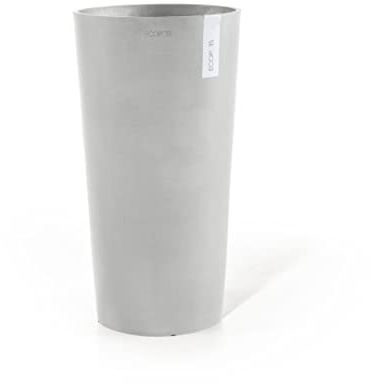 Ecopots Blumentopf Amsterdam Extra hoch Weiß Grau - Durchmesser Ø 41 cm - 76 cm hoch rund groß - Pflanzentopf aus Recycling Kunststoff - schlanker hoher Übertopf modern für Indoor und Outdoor