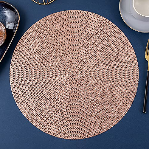 Wambere 4er 38cm Platzsets wärmeisolierendes Tischsets Rund Abwaschbar Platzsets Waschbar Hitzebeständig Platzdeckchen Weihnachten für Hochzeit, Fest, Küche,Party Dekor,Tischuntersetzer,Roségold