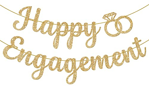 KatchOn, goldenes glitzerndes Happy-Engagement-Banner – 3 m, kein Selbermachen | Verlobungsparty-Dekorationen | Verlobungsparty-Banner, Happy Engagement-Dekor | Verlobungsbanner, Dekoration für den