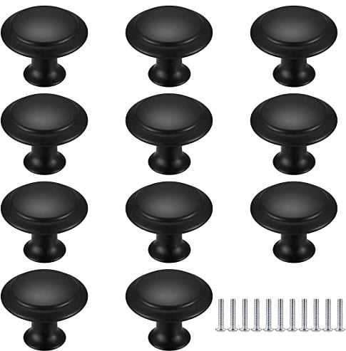 11 Pcs Black Cabinet Knobs and Handles for Kitchen, Cupboard, Drawer, Wardrobe - Round Furniture Hardware