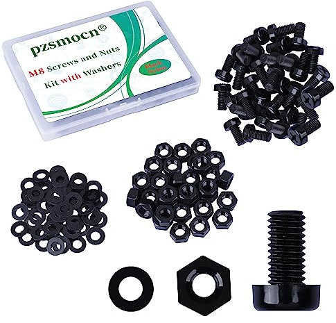 Pzsmocn 90 Pièces/30 Ensembles M8*15 mm en Plastique Nylon Noir Croix Tête Ronde Vis Écrou Hexagonal Combinaison Kit avec Rondelle Isolante Taille Standard, pour Bricolage, Assemblage Électronique.