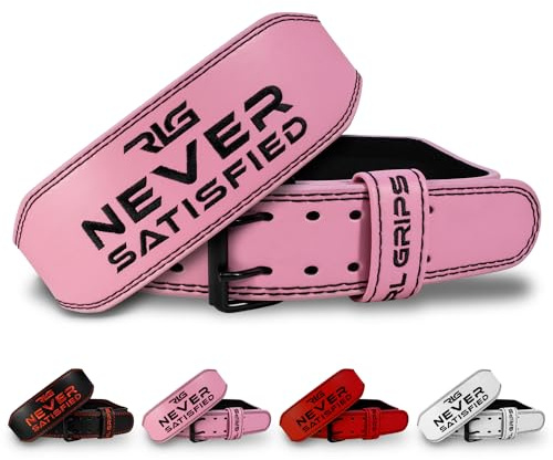 RL Grips® Cintura da Palestra in Pelle per Bodybuilding - Supporto Lombare Imbottito in Pelle per Sollevamento Pesi, Sollevamento Pesi Olimpico e Fitness (Rosa, M)