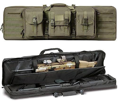 ACEXIER Double Rifle Bag Gepolsterte abschließbare Karabiner Lange Gewehrtasche Gewehrrucksack Waffentasche für Jagd Schießstand Schusswaffentransport mit Molle-System (Green,37inches/95cm)