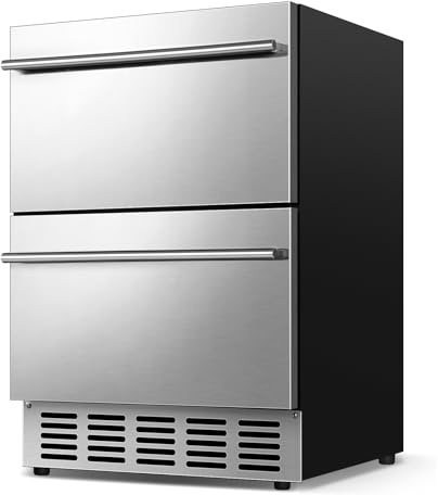 FoMup Under Counter Beverage Refrigerator 24 Inch, Outdoor Drawer Fridge Stainless Steel with Temperature Control for Home, Outdoor Patio and Commercial Use