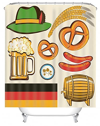 Shower Curtains for Men, Orange Yellow Cute Shower Curtains Germany Style-Flag Beer Sausage Shower Curtain Waterproof 47X71 Shower Curtain