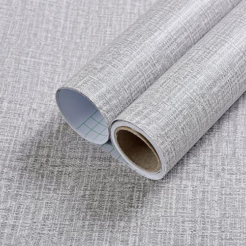 Warmiehomy Self Adhesive Wallpaper 45cm x 10m Linen Texture Wallpaper Peel and Stick Wall Paper Grey Sticky Back Plastic Roll for Living Room Bedroom Cupboard Furniture Stickers