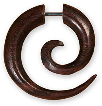 Fly Style 1 Stück Fake Piercing Spirale - Ohrring aus Horn, Knochen oder Holz mit Schraubverschluss, Materialwahl:Sonoholz
