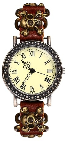 Silverora Herrenuhren Totenkopf Armbanduhr Uhr Herren Punk Gothic Analog Quarz Armbanduhren mit Schädel Lederarmband Männer Jungen Braun