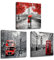 LZIMU Schwarz weißes und rotes Bild auf Leinwand romantisches Paar mit Regenschirm London Big Ben Berliner Straße Leinwandbild Jubiläum Wanddekoration Gerahmt(3, 25x25cmx3 Stück)