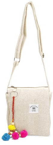 LONGING TO BUY Hanf-Umhängetasche, umweltfreundlich, für Damen und Herren, Cremeweiß
